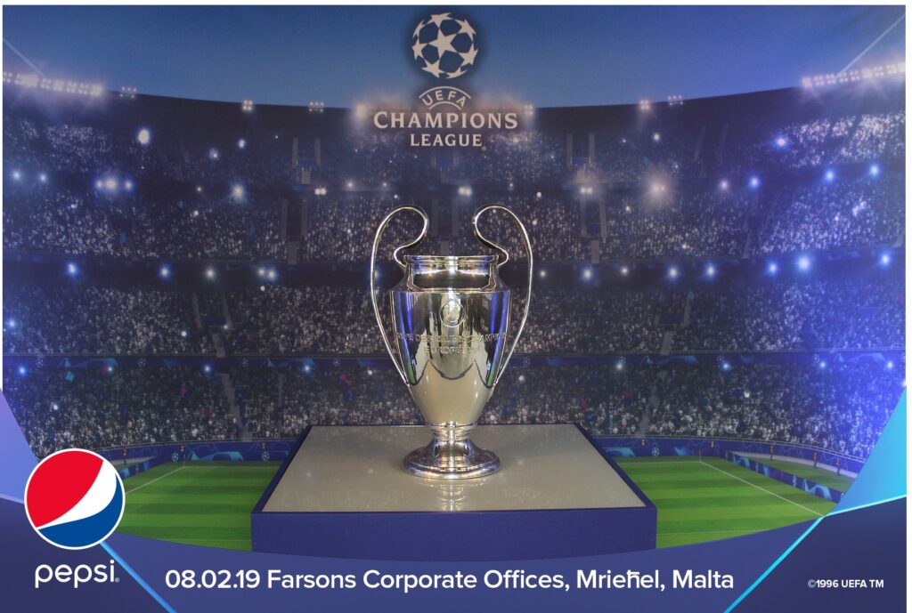 A typical Photomaker print portraying the EUFA Champions League Cup set up at SFC offices for the employees event.
